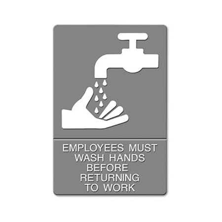 U. S. Stamp & Sign Employees Must Wash Hands Before Returning to Work, Plastic, 9" x 6", Adhesive 4726